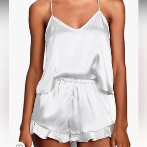 NEW White satin bridal pajama set - cami and shorts